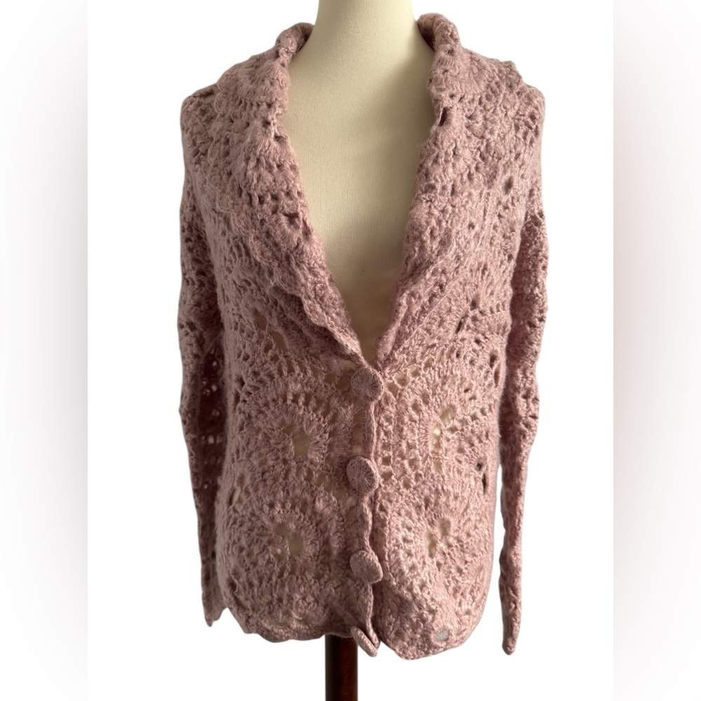 Michelle Nicole Blush Pink Fairy Cottagecore Crochet Women Sweater Size Large - Picture 2 of 13